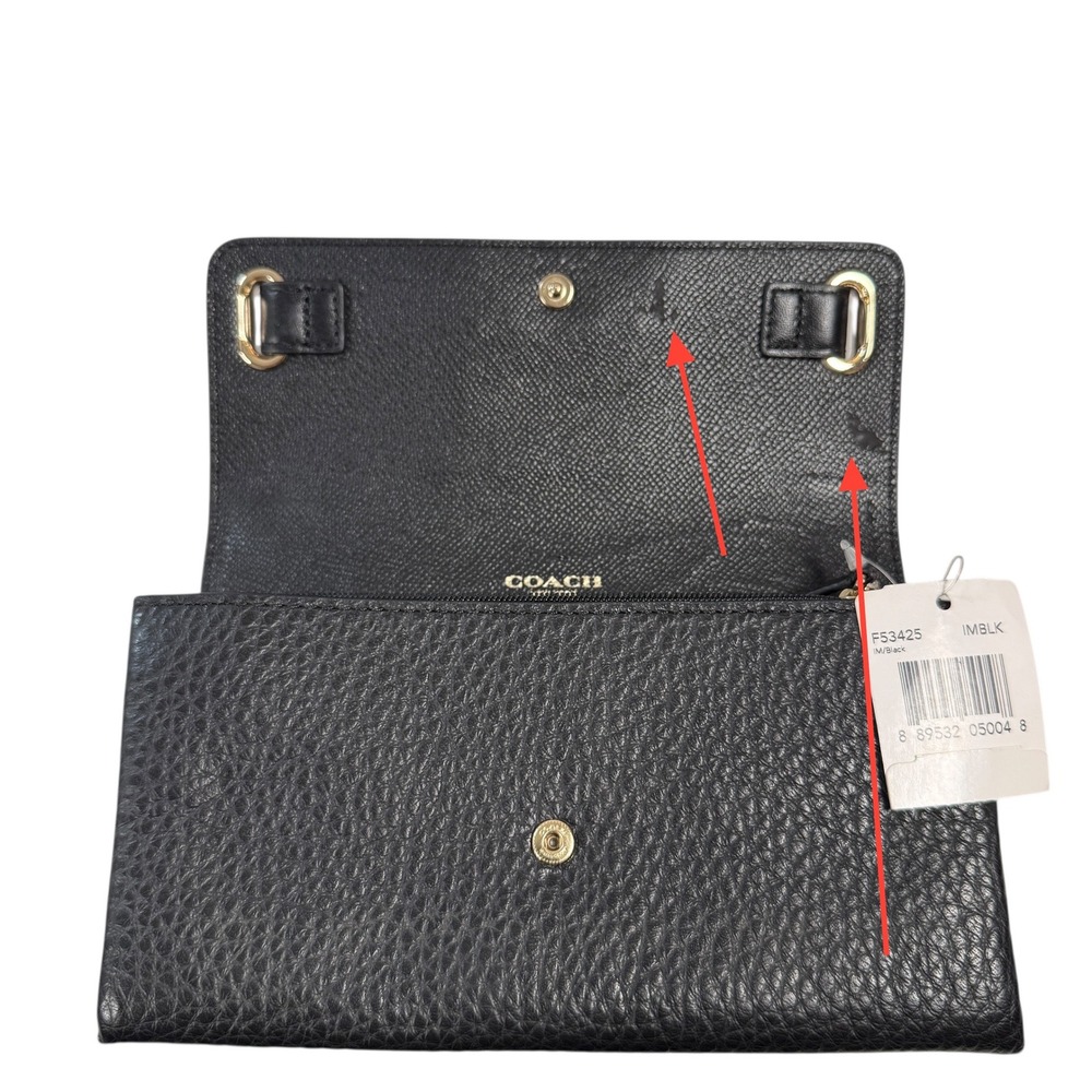 Coach Black Pebble Bubble Leather Double Turnlock Wallet Clutch Black Gold 53425 - Picture 3 of 8